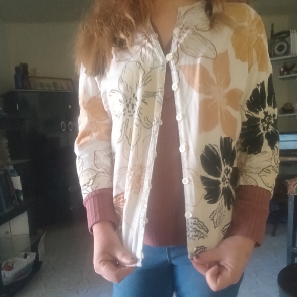 Womens Knit Sweater button up flower print b1 - Picture 10 of 12